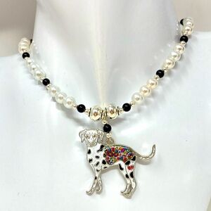 Dalmatian dog necklace with Pearls & Jasper